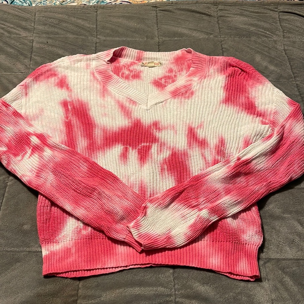 Hot Pink Tie Dye Cropped Sweater